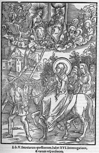 Saint Brigitte de Suede (Santa Brigitta di Svezia) (Brigida, Bridget, Brigite) (1303-1373). Wdowa, założycielka Zakonu Świętego Zbawiciela. Grawerowanie w „Pamiątkowych obrazowych księgach proroctw lub wizji” 1556 autorstwa Unknown artist