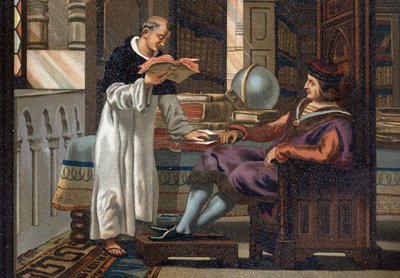 Św. Ludwik (1214-1270), król Francji, i jego radny św. Wincenty de Beauvais (ok. 1190-1264), według „La Ciencia y sus Hombres par Louis Figuier”. Barcelona 1881 autorstwa Unknown artist