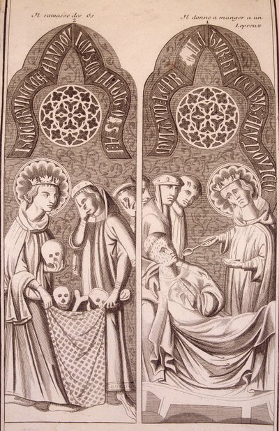 Saint Louis zbiera kości i daje trędowatym jedzenie autorstwa Unknown artist
