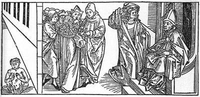 Św. Seweryna. Grawer z „Żywotów świętych - część letnia” (Księga świętego) Jakuba (Jakuba) z Voragine (1228-1298). Lubeka 1488. autorstwa Unknown artist