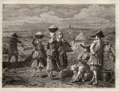 Staw do odparowywania soli w Bretanii - Paludiers i Sauniers w Bretanii (Francja), słone bagna - grawer w 