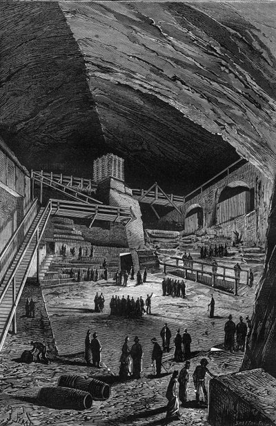 Kopalnie soli w Wieliczce, Polska. Grawerowanie w „naturze” autorstwa Unknown artist