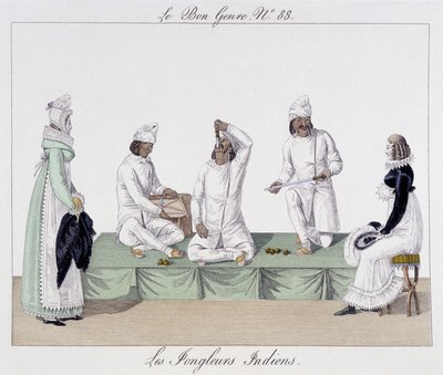 Saltimbanks: żonglerzy indyjscy, połykanie noża – w „Dobrym życzliwości”, deb. 19 wiek autorstwa Unknown artist