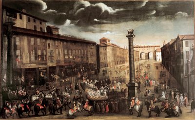 Plac San Babila podczas karnawału, Mediolan (obraz, koniec XVII w.) autorstwa Unknown artist