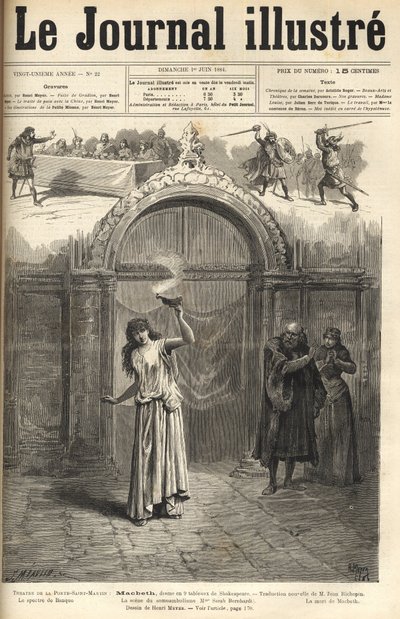 Sarah Bernhardt: Lady Makbet w „Makbecie”, dramat Szekspira w adaptacji Jeana Richepina – Theatre de la porte Saint-Martin – rycina w „Le journal illustrious”” z 1884 roku autorstwa Unknown artist