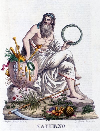 Saturn. Po łacinie Saturnus (odpowiada greckiemu bogowi Cronos). autorstwa Unknown artist