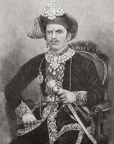 Sayajirao Gaekwad III, lat 17, maharadża stanu Baroda, Indie (rycina) autorstwa Unknown artist