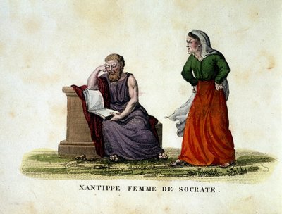 Scena de menage między Sokratesem i jego żoną Xantippe (Xanthippe) - grawer autorstwa Unknown artist