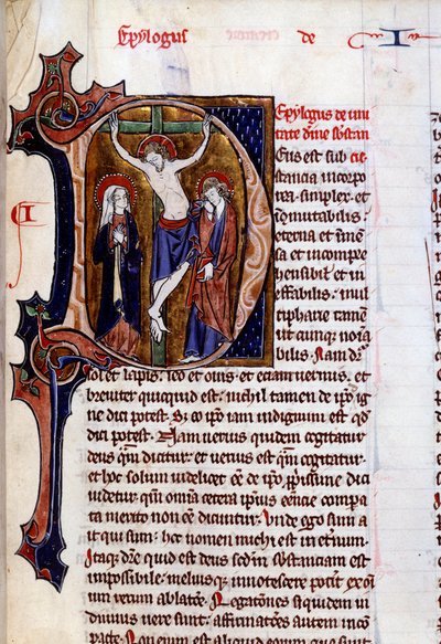 Scena ukrzyżowania w papierze firmowym (litera D). Miniatura w „Speculum historyle” Vincenta De Beauvais (XII w.) autorstwa Unknown artist