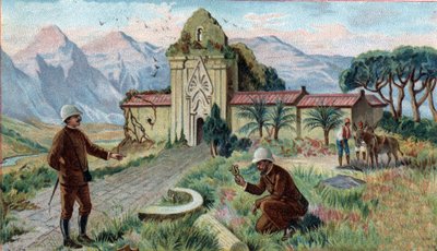 Sceny zaginionych królestw: Świątynia w górach prowincji Qui-Nhon w Kambodży. Chromolitografia XIX wieku. autorstwa Unknown artist