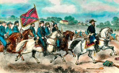 Wojna secesyjna: „”Generał Stuart z kawalerią konfederatów w 1862””Rycina XIX-wiecznej kolekcji prywatnej autorstwa Unknown artist