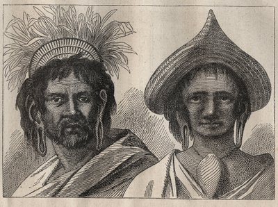Drugi rejs (1772-1775) kapitana Jamesa Cooka (1728-1779): mężczyzna i kobieta z Wyspy Wielkanocnej - ilustracja z „Wielkich marynarzy XVIII wieku”” autorstwa Unknown artist