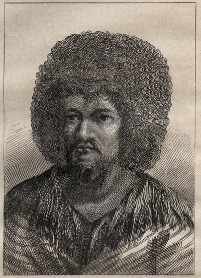 Druga wyprawa (1772-1775) kapitana Jamesa Cooka (1728-1779): portret O-Too (O Too), króla Tahiti - ilustracja zaczerpnięta z „Wielkich marynarzy XVIII wieku” autorstwa Unknown artist