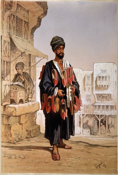 Sprzedawca kapci i palacza fajki wodnej w Egipcie autorstwa Unknown artist