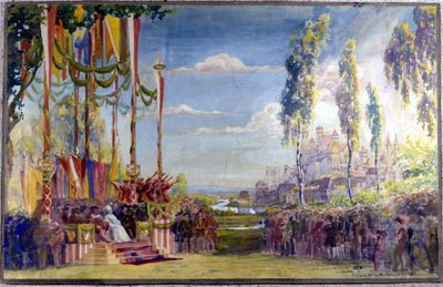 Scenografia do opery „Die Meistersinger” lub „The Master Singers of Norymberga” Richarda Wagnera. Akt II. autorstwa Unknown artist