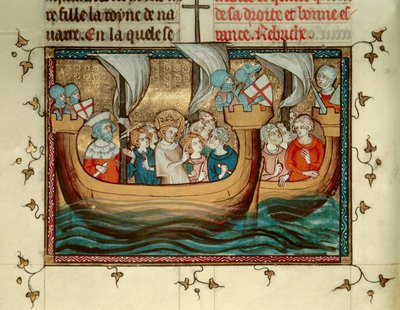 Siódma krucjata: król Francji św. Ludwik (lub Ludwik IX) (1214-1270) przybywa do Nikozji na Cyprze około 1245 r. Miniatura. B.N. Paryż autorstwa Unknown artist