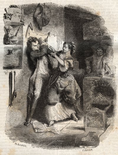 Posmarowała mi twarz, a wszystko to było pyszne - Ilustracja do „wyznań” Jean-Jacques (Jean Jacques) Rousseau (1712-1778) - grawerunek z 1849 r. autorstwa Unknown artist