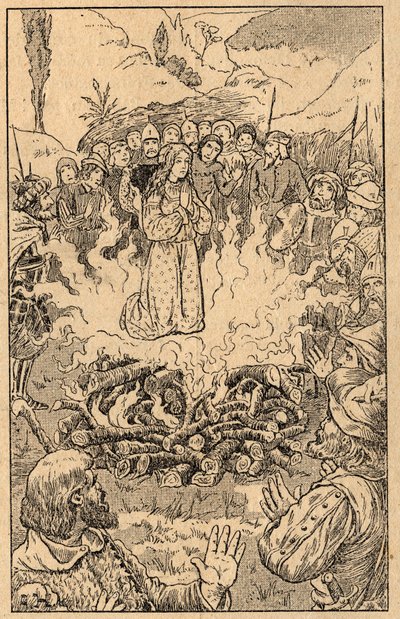 Pozostaje w środku płomieni... Święta Róża z Viterbo (Rosa da Viterbo) (1233-1252). Rycina z końca XIX wieku. Prywatna kolekcja. autorstwa Unknown artist