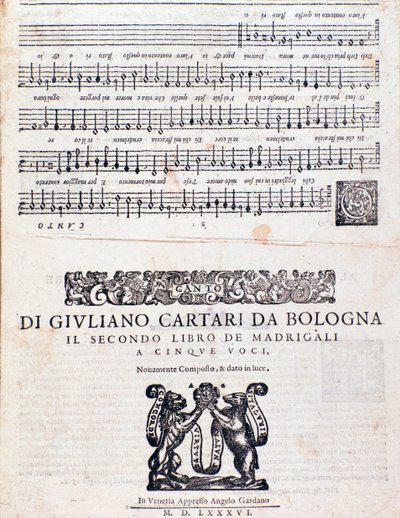 Nuty Page of the Madrigals (druga księga) Giuliano Cartari z Bolonii autorstwa Unknown artist