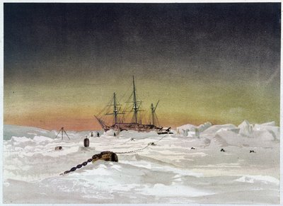 Statek na lodzie - w „Wybrzeżu morza polarnego, narracja ekspedycji arktycznej”, dr Edward Moos, Marcus Nard & Co, Londyn autorstwa Unknown artist