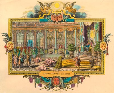 Ambasadorzy Syjamu na dworze króla Ludwika XIV w 1686 r. Grawerowanie. Prywatna kolekcja autorstwa Unknown artist