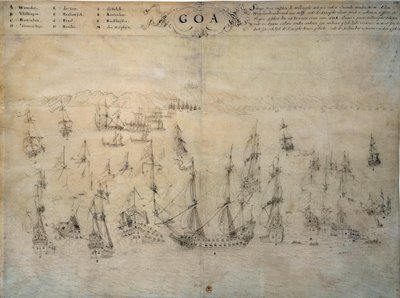 Oblężenie Goa, kolonii portugalskiej, przez flotę holenderską w latach 1603-1639. Rękopis z XVII wieku Paris, B.N. autorstwa Unknown artist