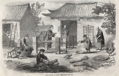 Produkcja jedwabiu w Chinach i różne etapy wytwarzania. autorstwa Unknown artist