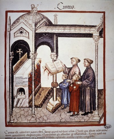 Śpiew (śpiew rodzinny w kościele) - w „Tacuinum Sanitatis”” z XIV wieku. BN, Wiedeń. autorstwa Unknown artist