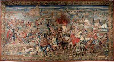 Szósta wojna włoska (1521-1526): przedstawienie bitwy pod Pawią (Pawia) z 24.02.1525, w której Francois I pokonał Karola V. Tapestry. Neapol. Narodowe Muzeum Capodimonte. autorstwa Unknown artist