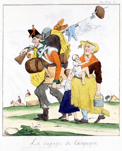 Angielski żołnierz z kampanii przeciwko Napoleonowi zakłopotany przez żonę i dzieci – w „Musée de la caricature” E. Jaime, wyd. Delloye, Paryż autorstwa Unknown artist