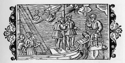 Czarownik sprzedający żeglarzom wiatry uwięzione w trzech węzłach liny - w „Historia de Gentibus Septentrionalibus” (Historia ludów Północy) Olausa Magnusa, Rzym 1555 autorstwa Unknown artist