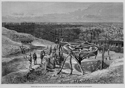 Południowoafrykańskie kopalnie diamentów: żwirownia ciągnięta przez konie – w „Tour du Monde”, 2. tydzień 1878 r. autorstwa Unknown artist