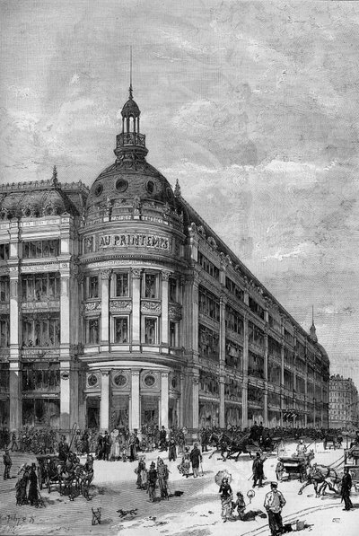 Wiosenne domy towarowe w Paryżu w 1883 r. Pawilon narożny między rue de Provence a rue Caumartin. autorstwa Unknown artist