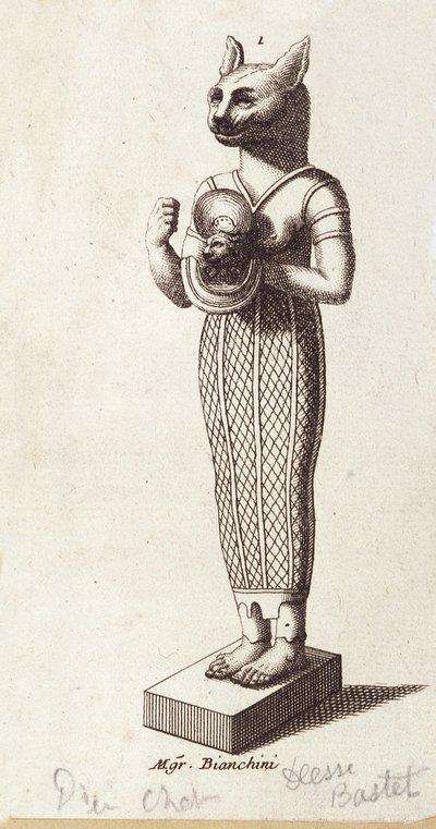 Posąg Bogini Tańca, Bastet z głową kota (starożytny Egipt). bogini w religii starożytnego Egiptu, autorstwa Unknown artist