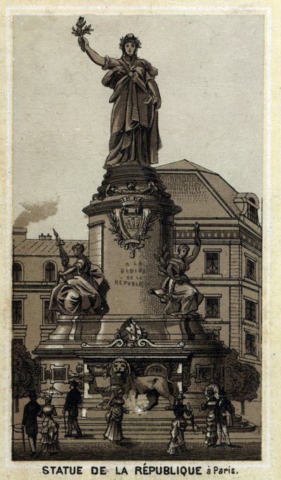 Statua Republiki, Place de la Republique w Paryżu. Chromolitografia z końca XIX wieku. autorstwa Unknown artist