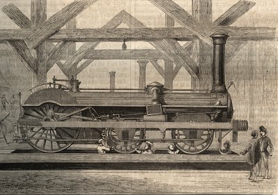 Model lokomotywy parowej, system Crampton o nazwie Thomas Russell Crampton (1816-1888). Grawerunek z 1856 roku. autorstwa Unknown artist