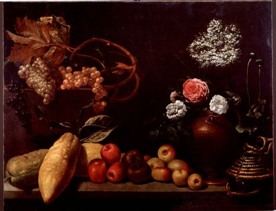 Martwa natura z różami, krzewami, cytrynami i winogronami (malarstwo) autorstwa Unknown artist