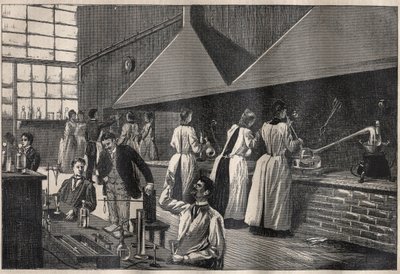 Studenci i profesorowie w laboratorium praktycznym Conservatoire des Arts et Metiers (Arts-et-Metiers) w Paryżu autorstwa Unknown artist