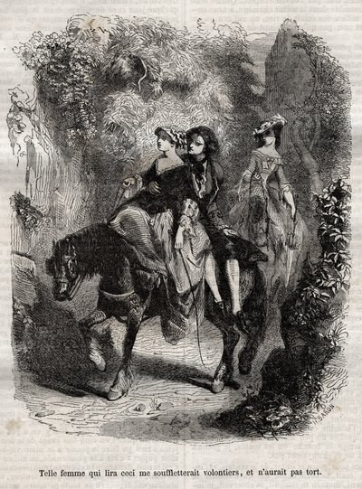 Taka kobieta, która by to przeczytała, chętnie by mnie wysadziła i nie pomyliłaby się. - Ilustracja do „wyznań” Jean-Jacques (Jean Jacques) Rousseau (1712-1778) - rycina z 1849 r. autorstwa Unknown artist