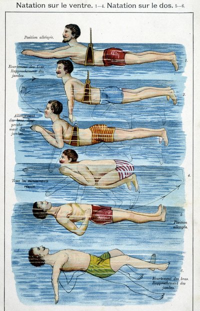 Pływanie na brzuchu - w „Bilz, Naturalne Leki”, koniec XIX wieku autorstwa Unknown artist
