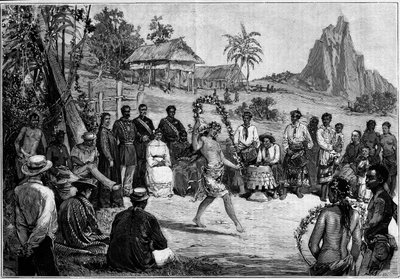 Tahiti: tajskie tańce w Papeete, przed dworem króla Pomare V autorstwa Unknown artist