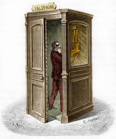Budka telefoniczna w 1888 r. Grawerowanie w „Dzienniku młodości” autorstwa Unknown artist