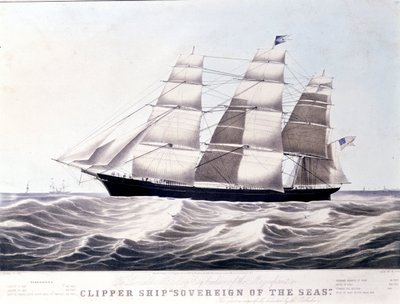 Amerykański kliper Sovereign of the Sea około 1852 roku. Litografia z XIX wieku autorstwa Unknown artist