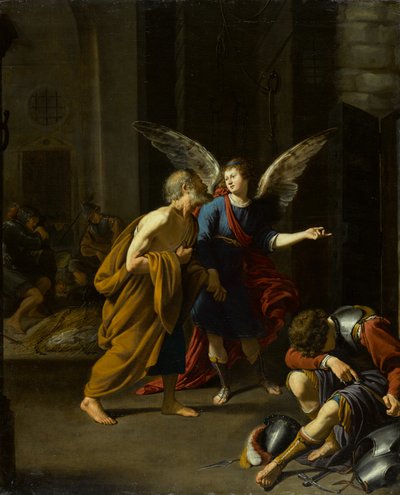 Anioł wyzwalający św. Piotra z więzienia, ok. 1625-1635 (olej na płótnie) autorstwa Unknown artist