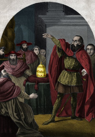 Antypapież Jan XXIII (Antipapa Giovanni 23) (1410-1415) (Baldassarre Cossa) został ogłoszony suwerennym papieżem przez sobór w Pizie w 1410. Grawerowanie od 1842 w „Histoire des Popes” Maurice Lachatre. Prywatna kolekcja. autorstwa Unknown artist