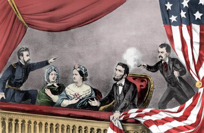 Zabójstwo Abrahama Lincolna przez Johna Wilkesa Bootha w Teatrze Forda w Waszyngtonie 14 kwietnia 1865 - Zabójstwo prezydenta Abrahama Lincolna (1809-1865) 14 kwietnia autorstwa Unknown artist