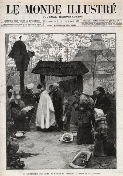 Błogosławieństwo pisanek w Galicji (Mała Rosja) - rycina w „Świat znakomity” z 1895 r. autorstwa Unknown artist