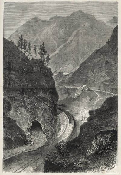 Kolej Brenner (Brennero) do Tyrolu (Tirolo - Tirol) - Grawerowanie 1867 - autorstwa Unknown artist