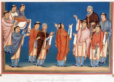 Kanonicy św. Marcina z Tours ofiarowują królowi Karolowi Łysemu Biblię napisaną w ich opactwie autorstwa Unknown artist