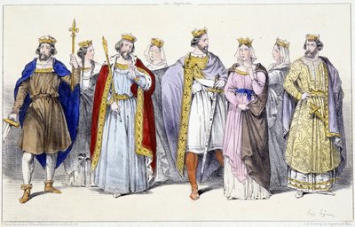 The Carolingians: Hugues Capet, Adelaide, Robert, Constance, Henry I, Anne de Russie, Berthe, Philippe I - in “” Rois et Reines de France en estampes””, Paris, ed. Swift autorstwa Unknown artist